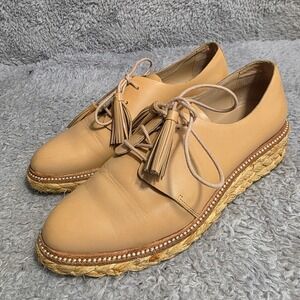 Loeffler Randall Espadrille Oxford Tan Leather Tassel Platform Loafers Shoes 8.5